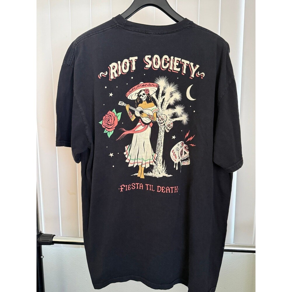 Men’s Riot Society “Fiesta Til Death” Black Graphic T-shirt Size 2XL